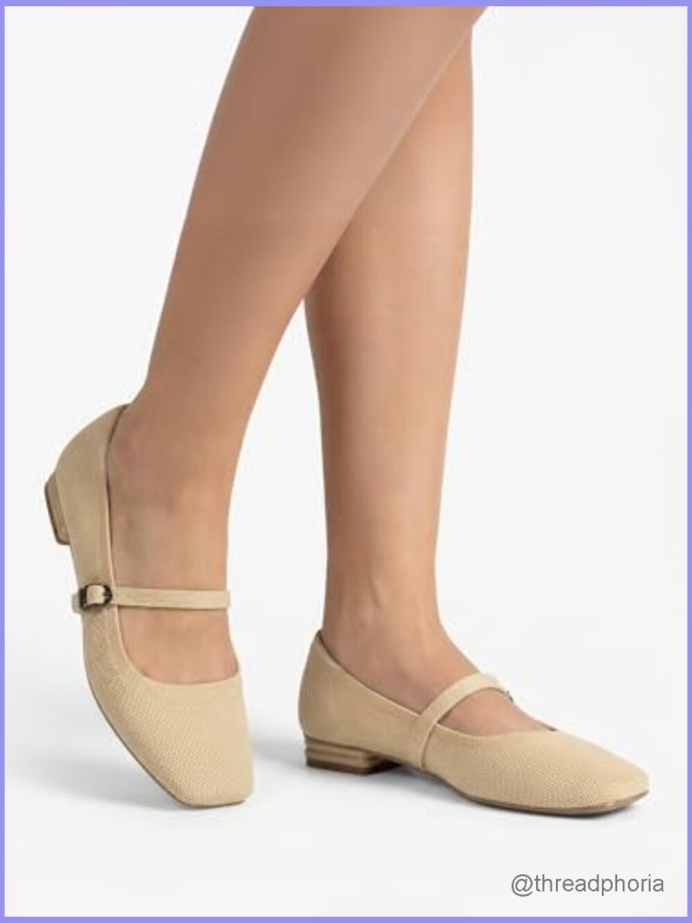 Knit Mary Jane Flats Closed Square Toe Ankle Strap Ballet Flat Comfortable Slip - Picture 2 of 7